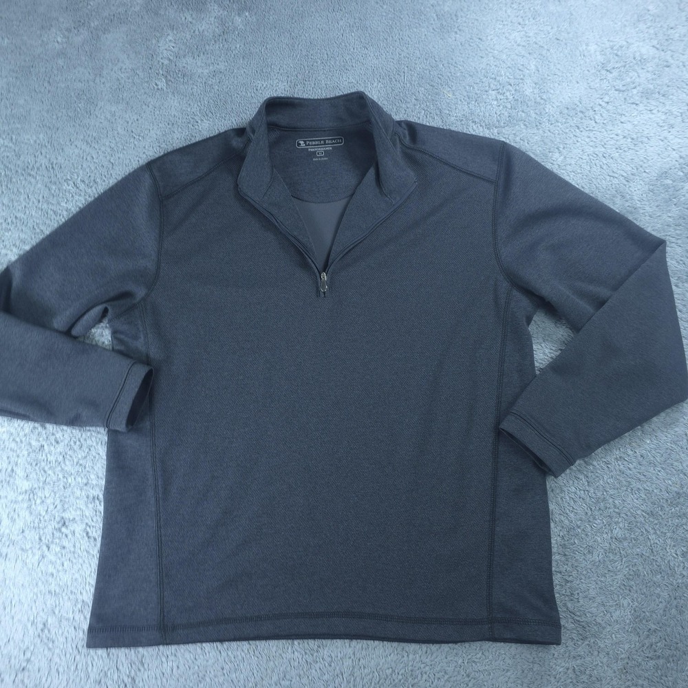 Pebble Beach Pullover Mens Medium Gray 1/4 Zip Mock Neck Performance Golf Top